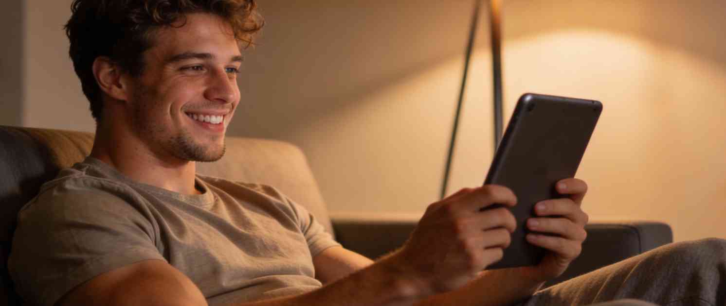 Mann nutzt Tablet