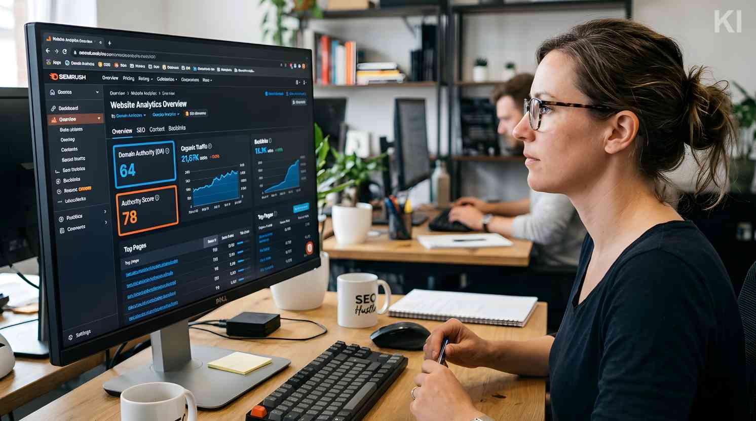 Redakteurin analysiert Websitestatistik